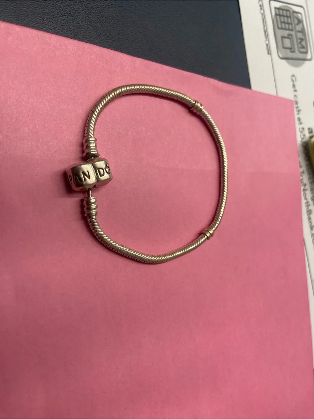 Pandora Silver Snake Chain Charm Bracelet with Logo Clasp